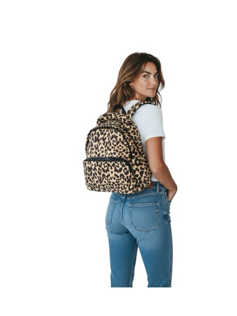 No Boundaries Leopard Print Hand Free Puffy Backpack - Black and Tan - Picture 11 of 11